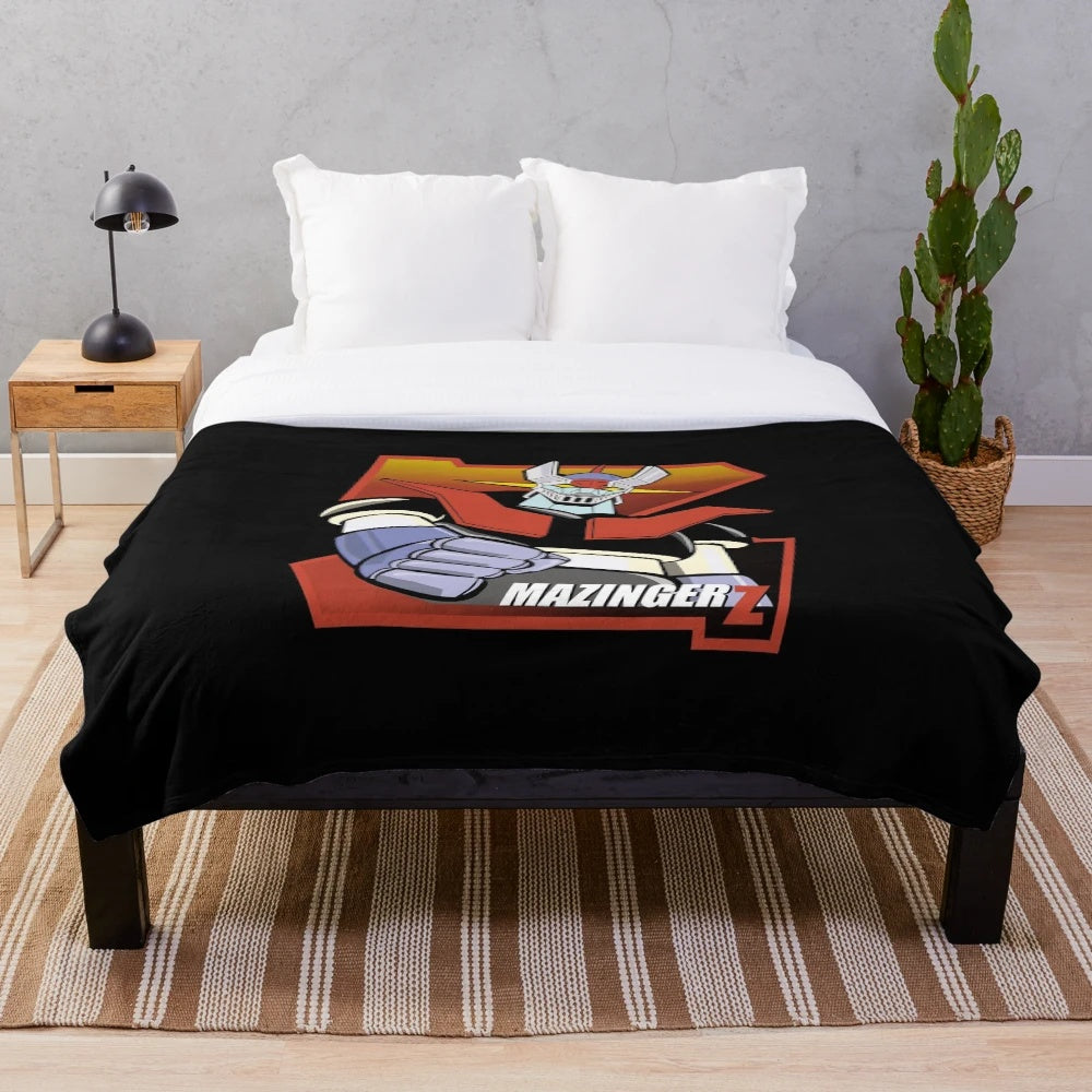 Mazinger Z inspired plush blanket with anime character design