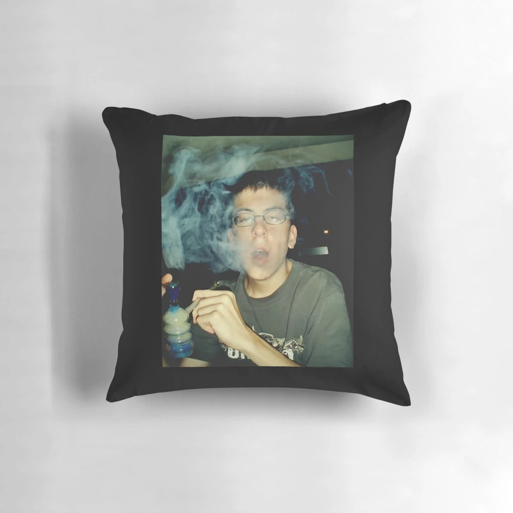 McLovin smoking movie character design printed on a white pillow