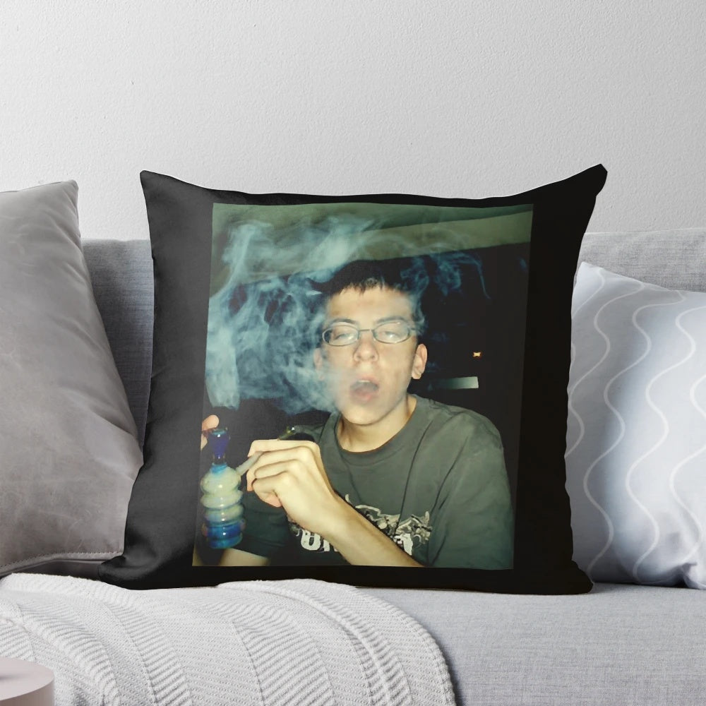 McLovin smoking movie character design printed on a white pillow