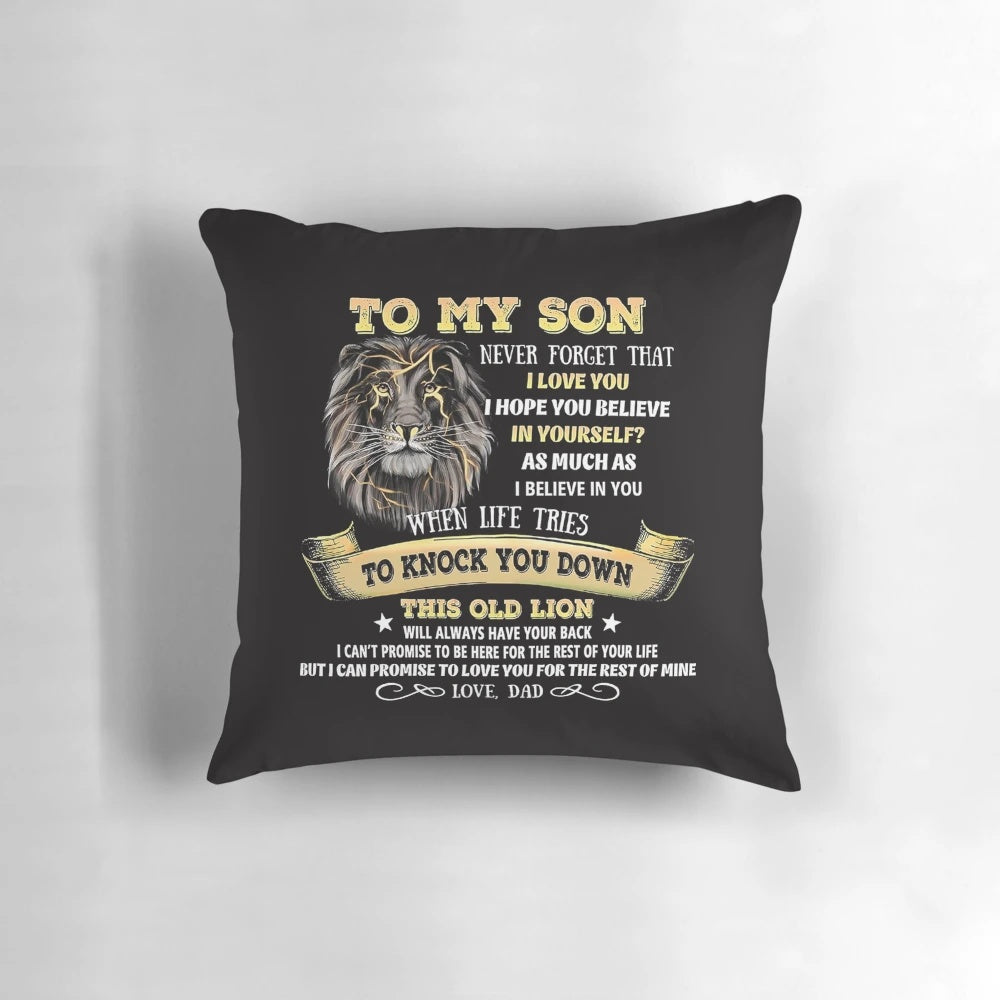 Soft, cozy pillow with a heartfelt message from a father to his son