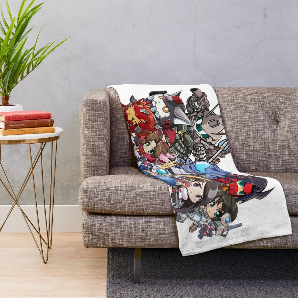 Final Gundam VII Plush Blanket, featuring a cute chibi design for anime and mecha enthusiasts