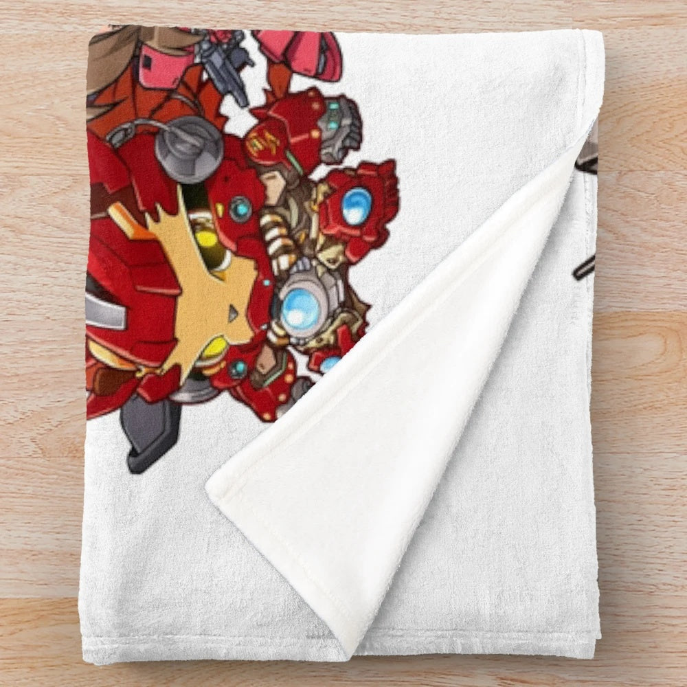 Final Gundam VII Plush Blanket, featuring a cute chibi design for anime and mecha enthusiasts