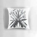 Mechanic tools printed on a plush pillow, perfect for DIY, construction, and trades professionals.