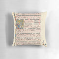 Decorative pillow featuring an image of a medieval antiphonary or musical manuscript used in Gregorian chant and Catholic liturgy.