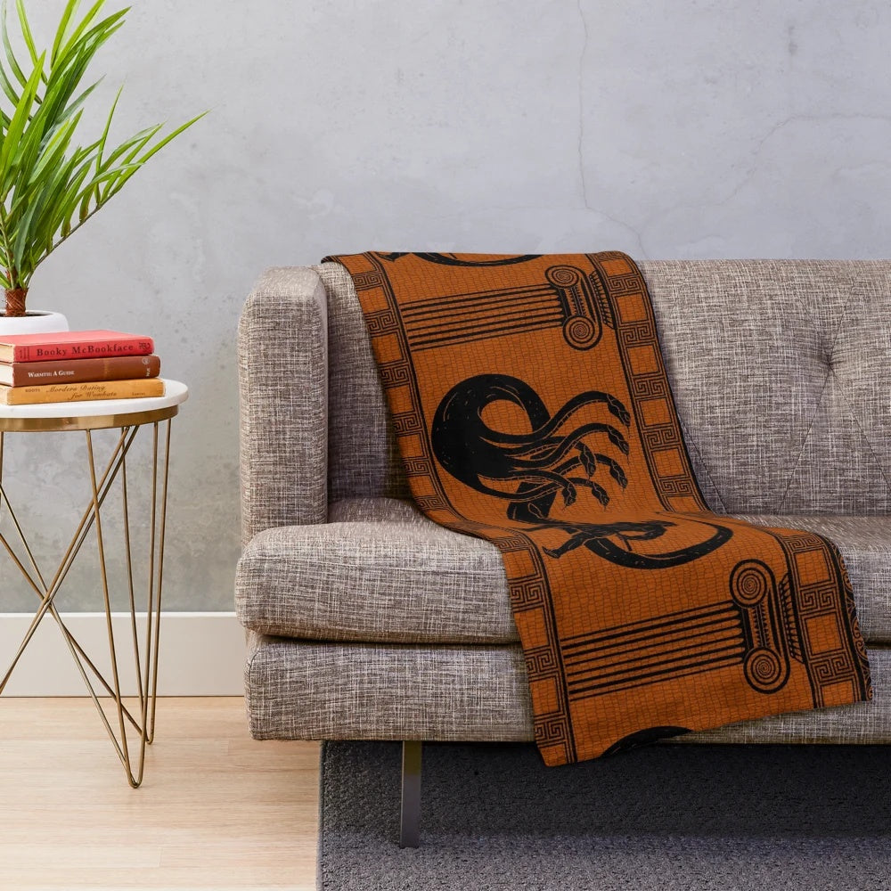 Hercules vs Hydra plush blanket with Greek mythology-inspired pattern design