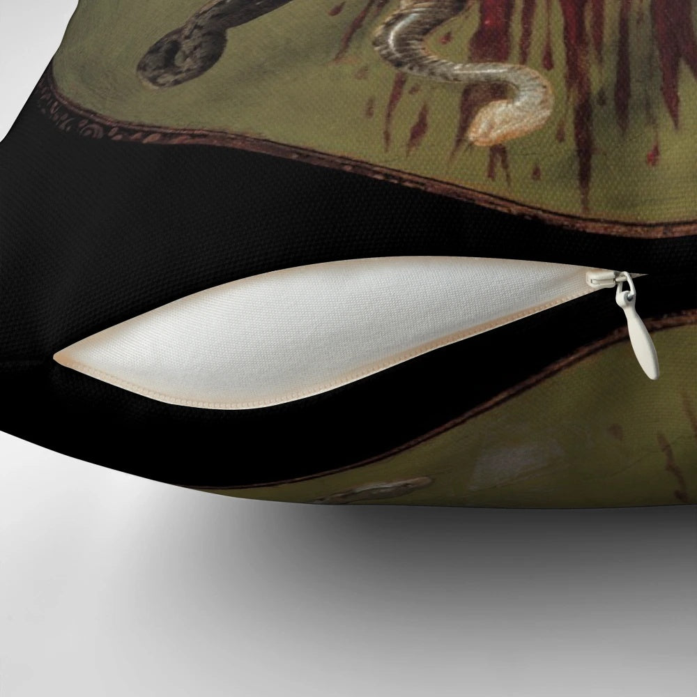 Medusa inspired pillow featuring classic renaissance-style artwork