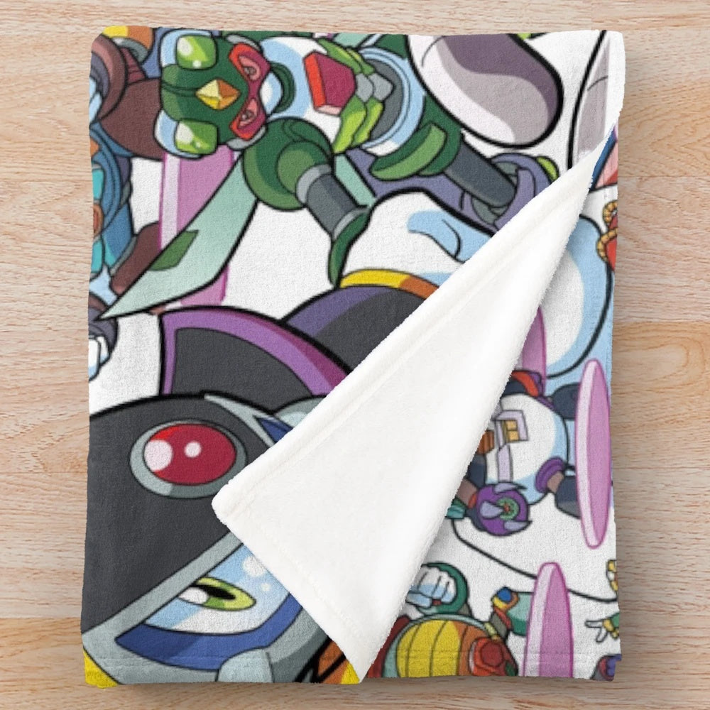 Mega Man X plush blanket featuring the hero battling against Maverick enemies