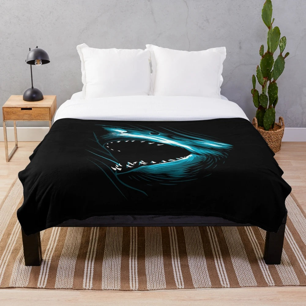 Megalodon plush blanket with a realistic shark design