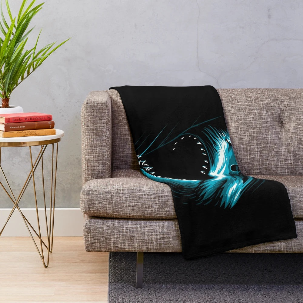 Megalodon plush blanket with a realistic shark design