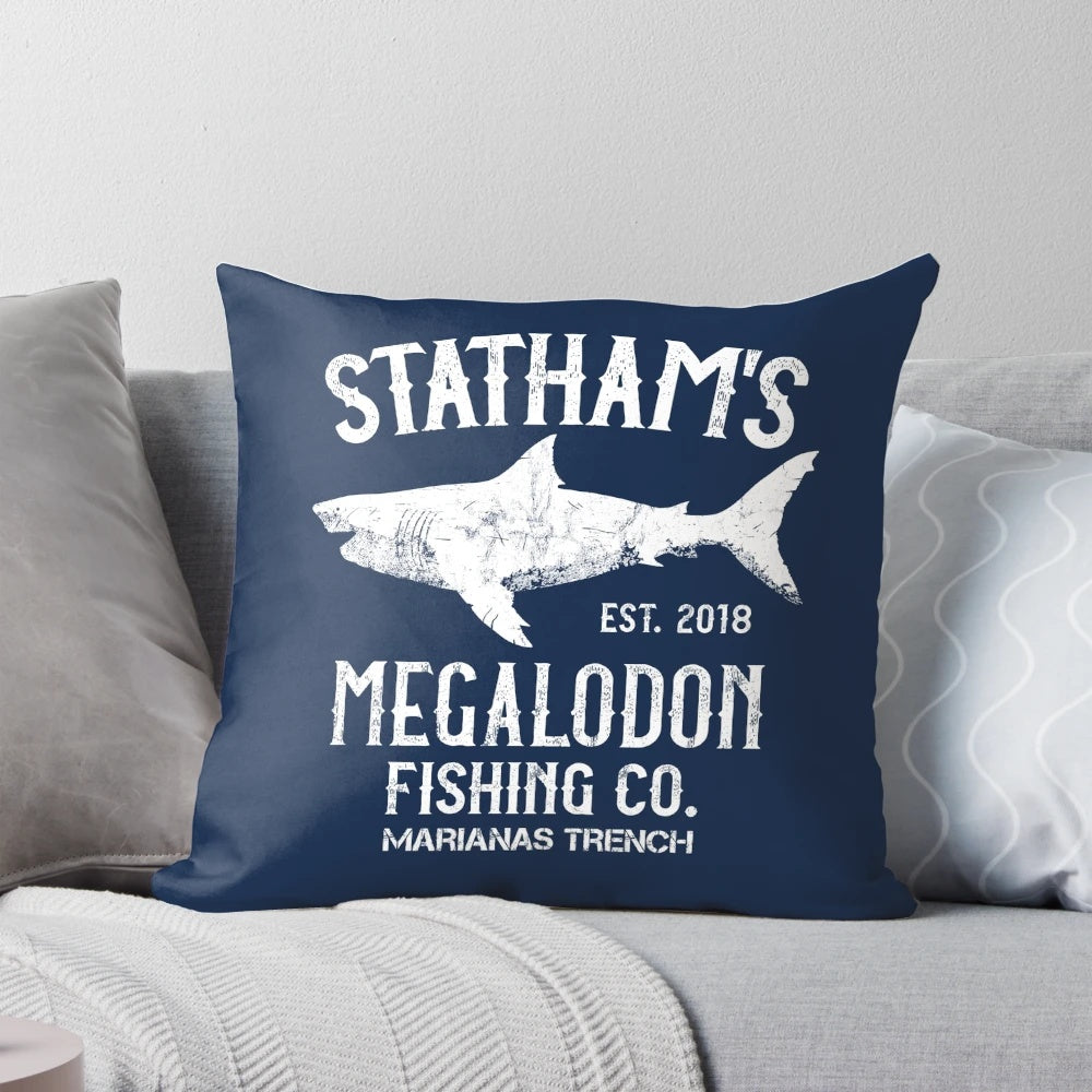Megalodon shark from the movie The Meg featured on a plush pillow
