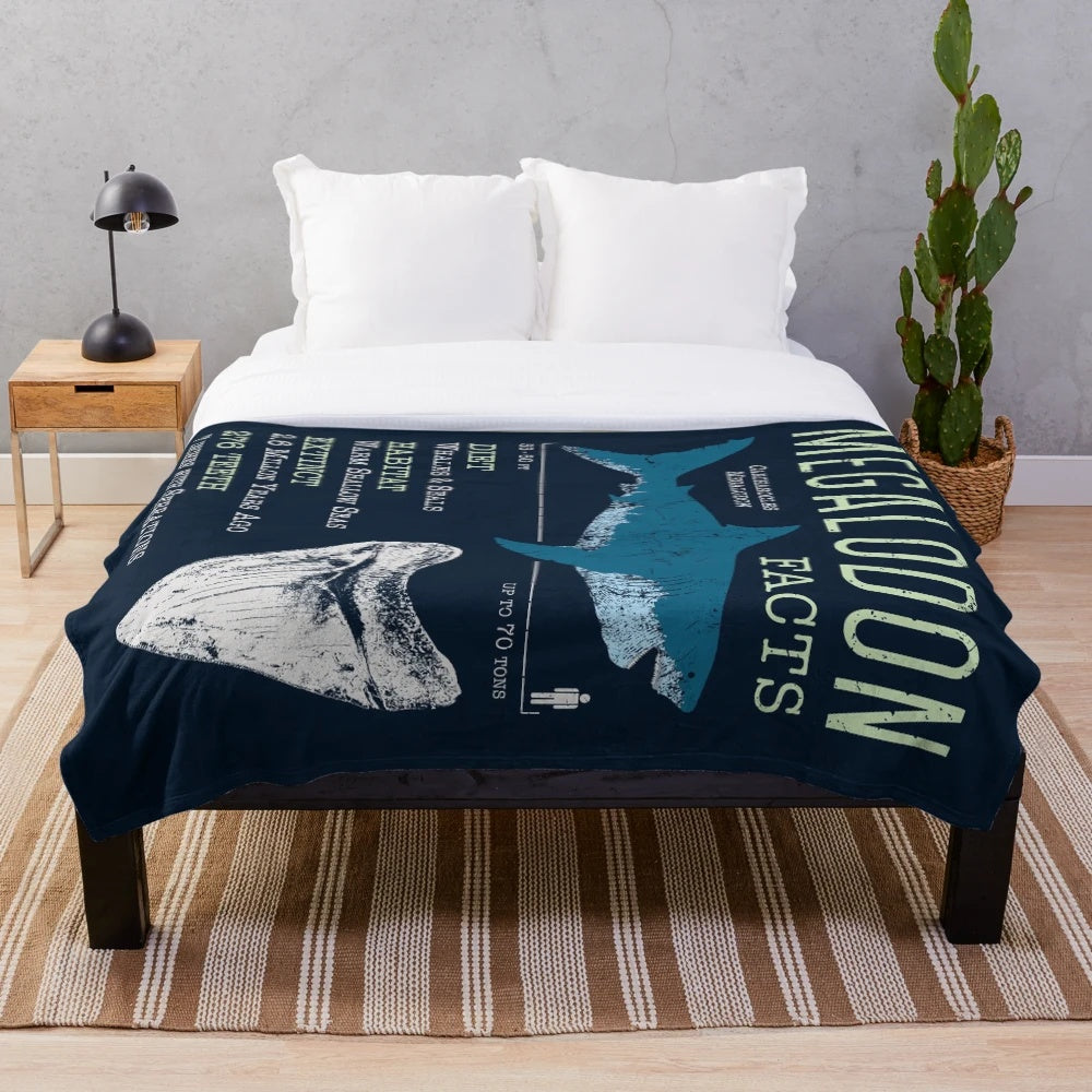 Megalodon shark plush blanket with fascinating facts