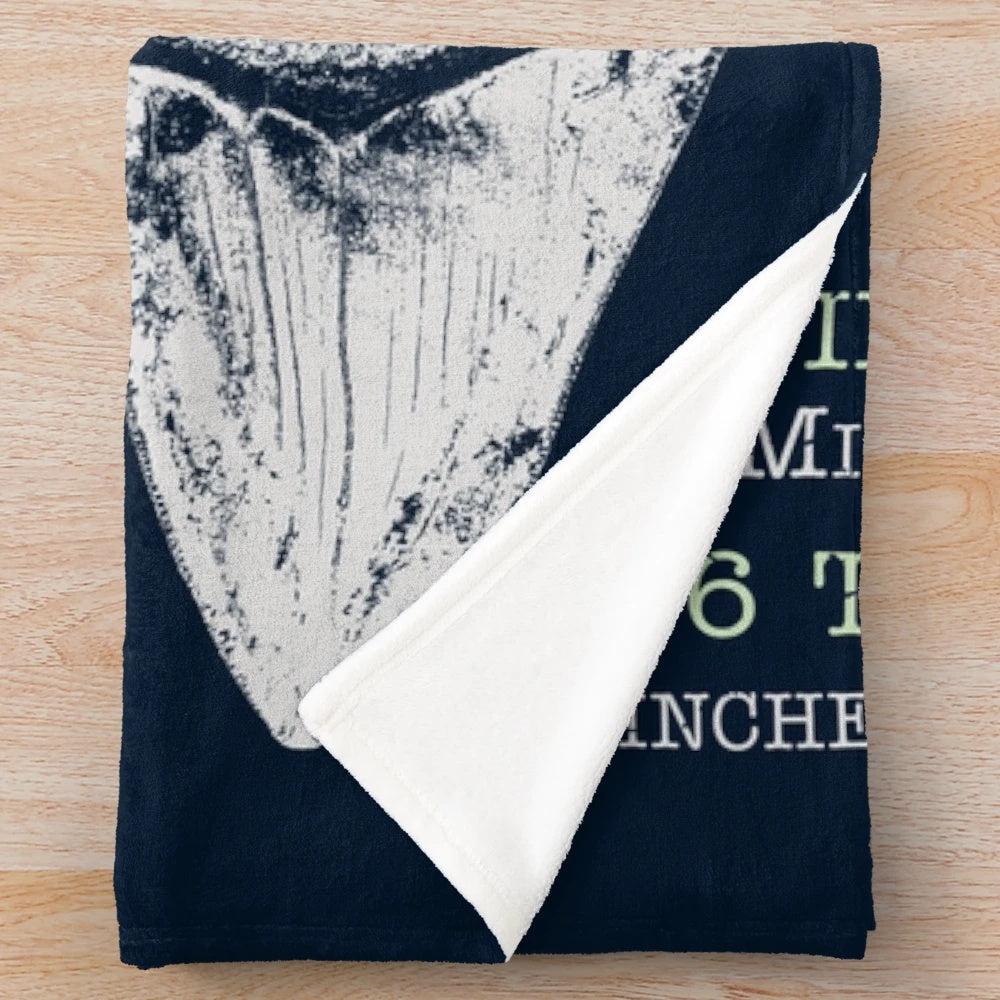 Megalodon shark plush blanket with fascinating facts