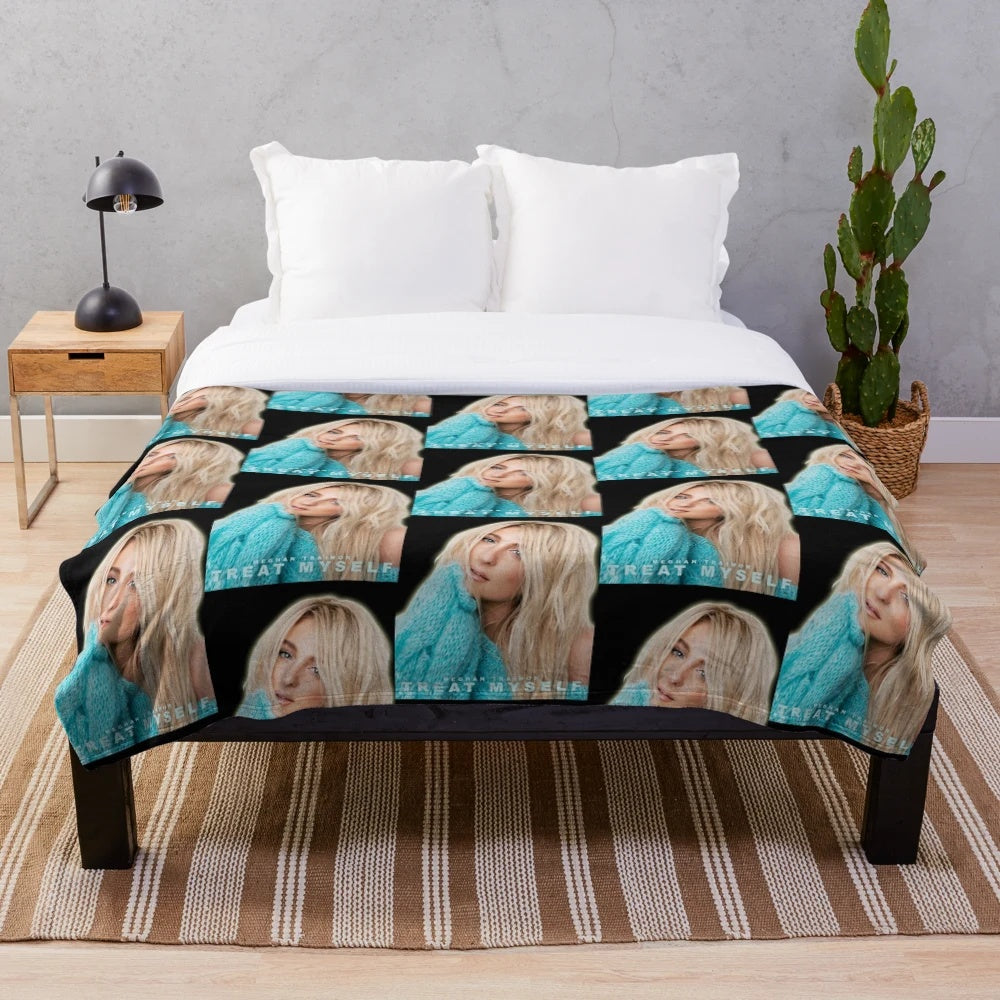 Meghan Trainor plush blanket with "Treat Myself" design