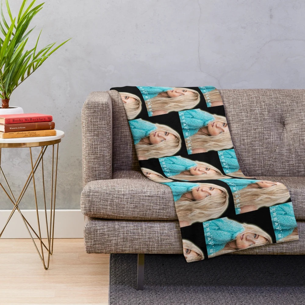 Meghan Trainor plush blanket with "Treat Myself" design