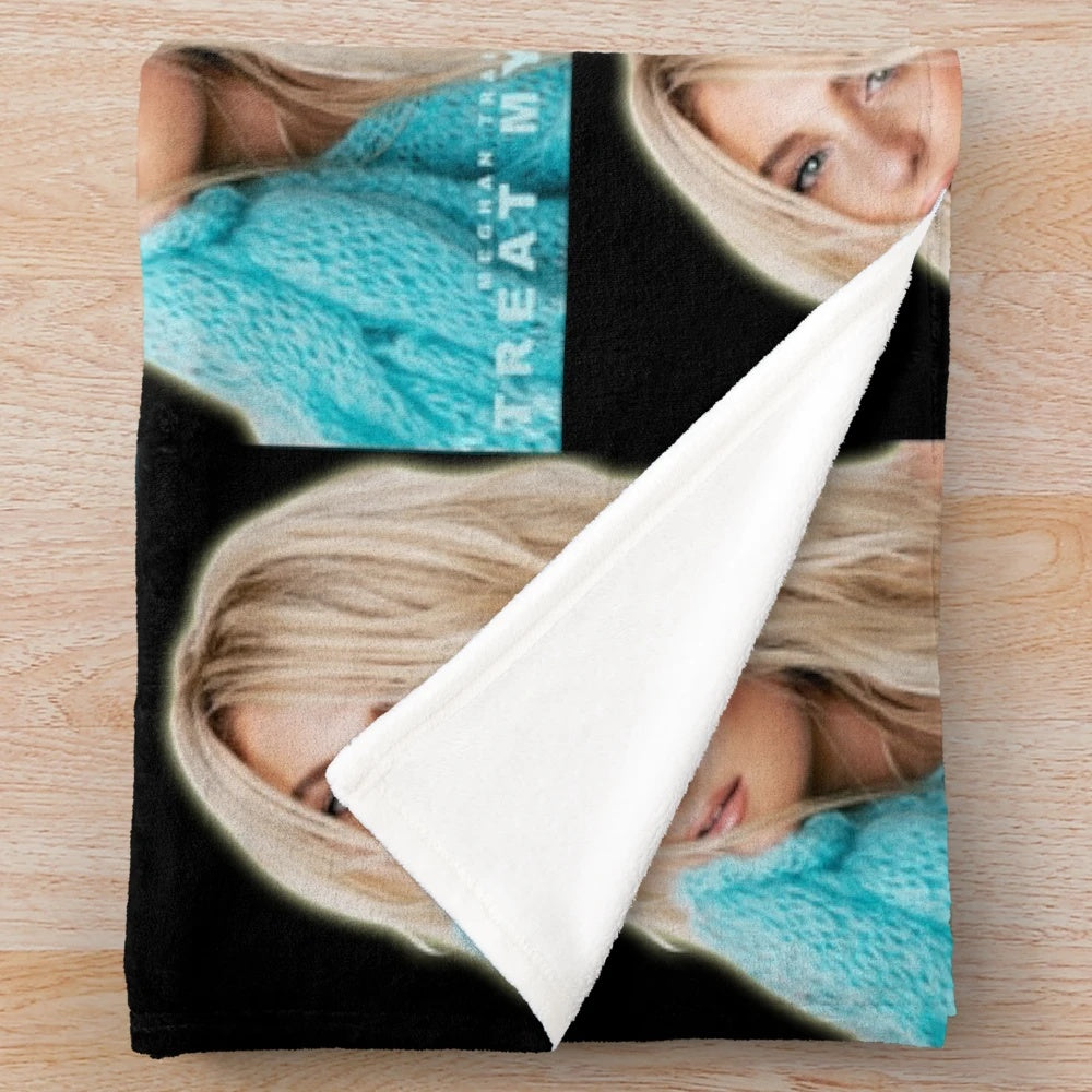 Meghan Trainor plush blanket with "Treat Myself" design