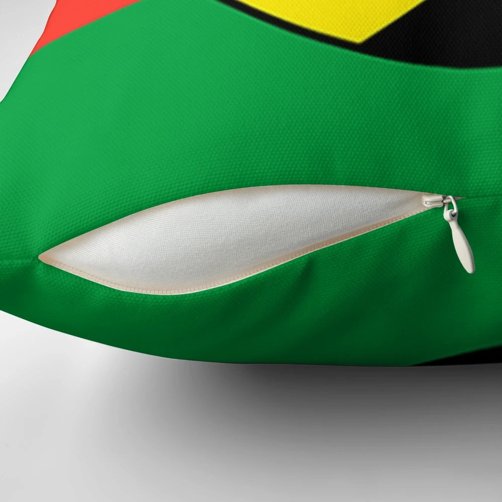 Colorful Melanesian 'Kanaky/New Caledonia' flag printed on a soft, comfortable pillow.