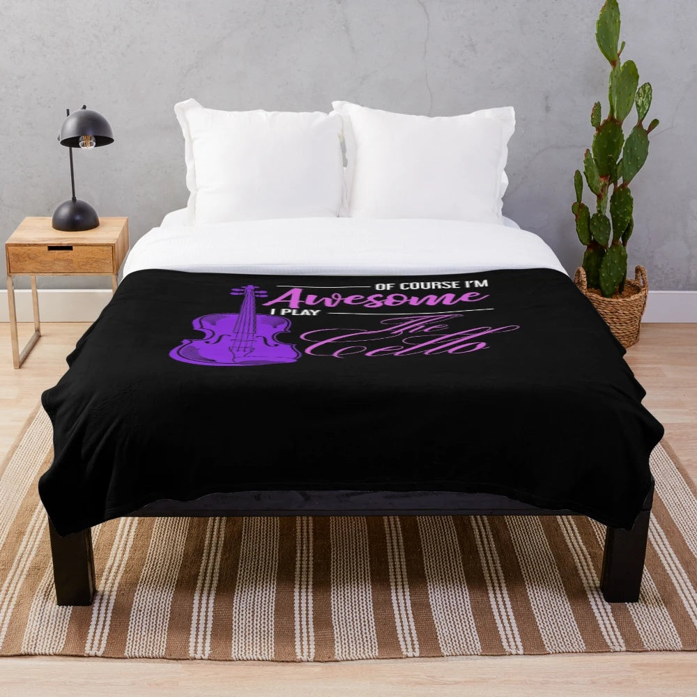 Plush blanket featuring a cellist playing a cello, a classical music instrument
