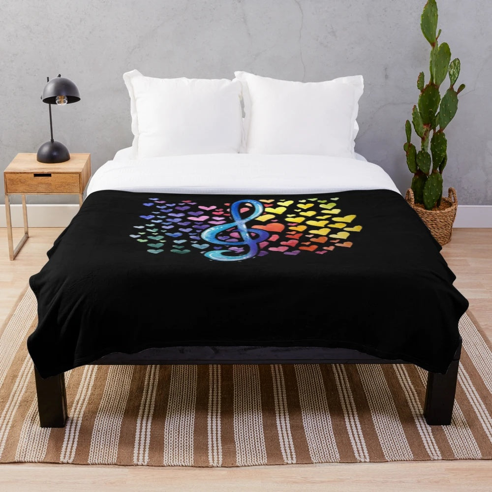 Music Lover's Plush Blanket with Rainbow Design