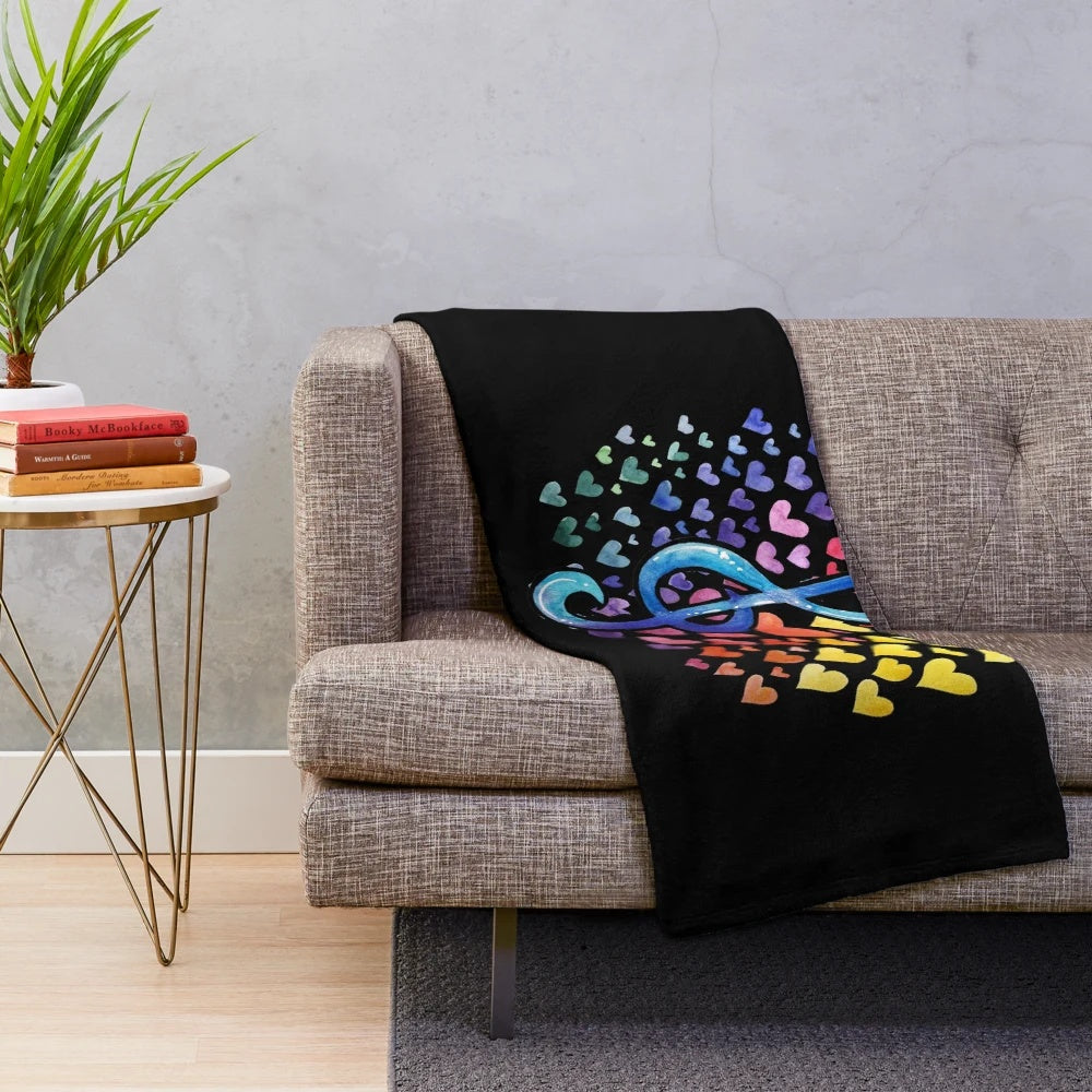 Music Lover's Plush Blanket with Rainbow Design
