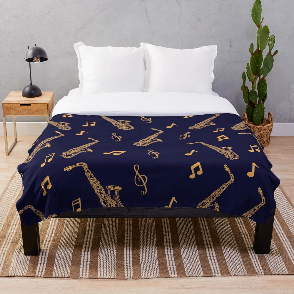 Musical saxophone pattern plush blanket