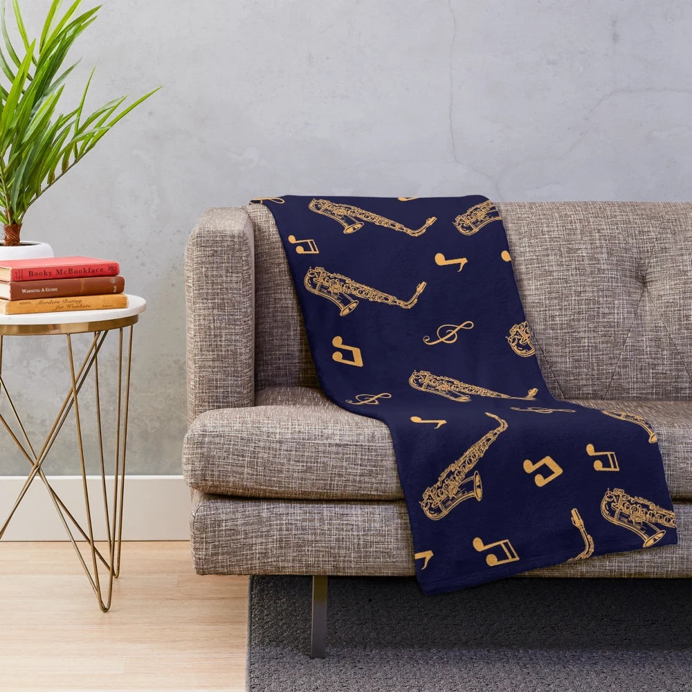 Musical saxophone pattern plush blanket