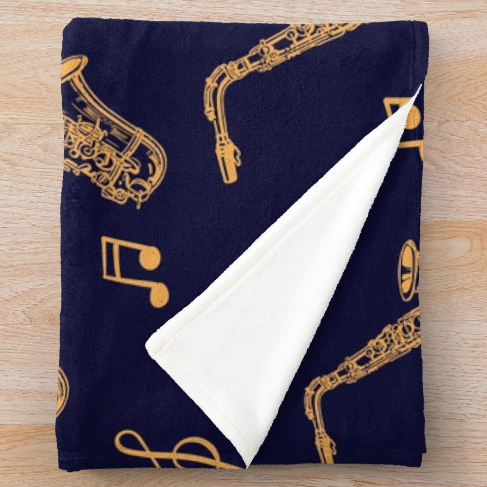Musical saxophone pattern plush blanket