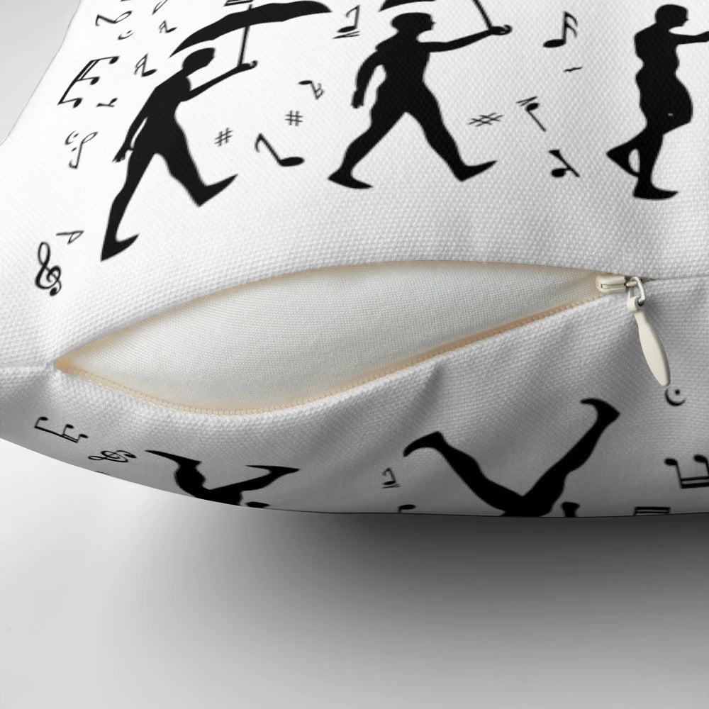 Singing in the Rain Decorative Pillow with Musical Notes and Raindrop Silhouette