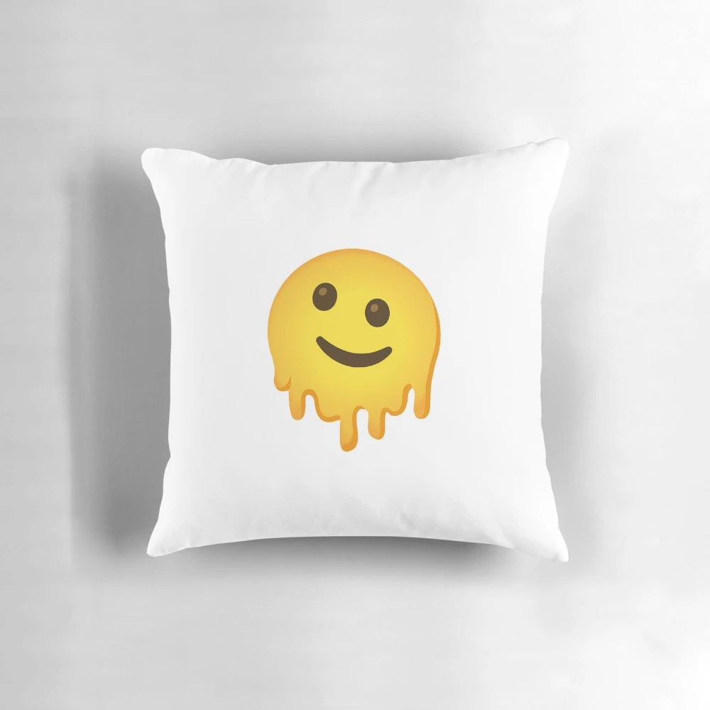 Colorful melting face emoji-shaped plush pillow for home, office, and pet use
