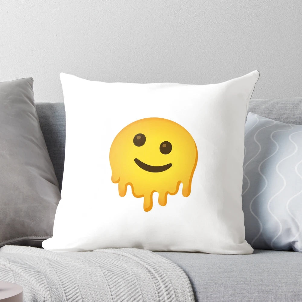 Colorful melting face emoji-shaped plush pillow for home, office, and pet use
