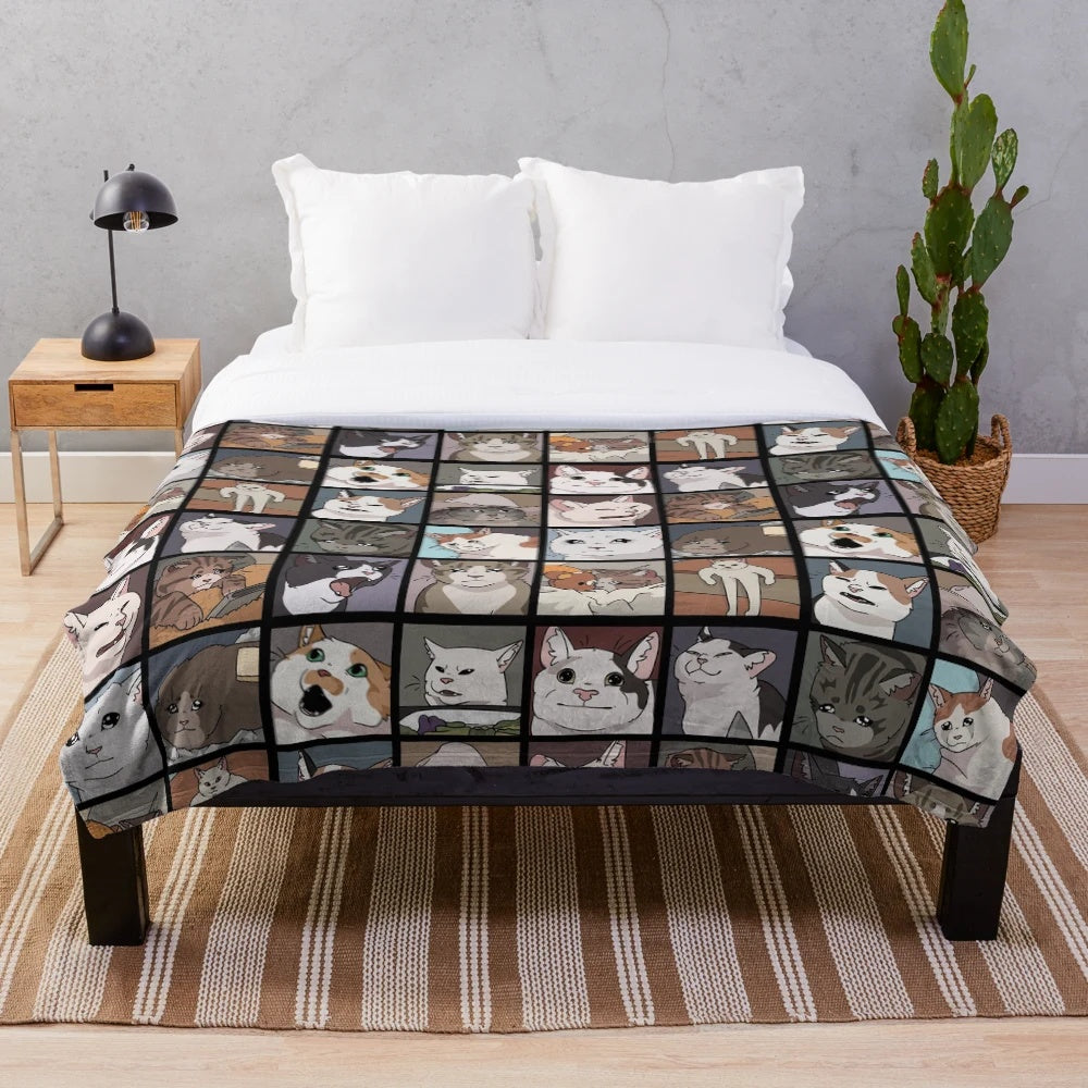 Meme Cats 2.0 Plush Blanket featuring a funny crying cat meme design