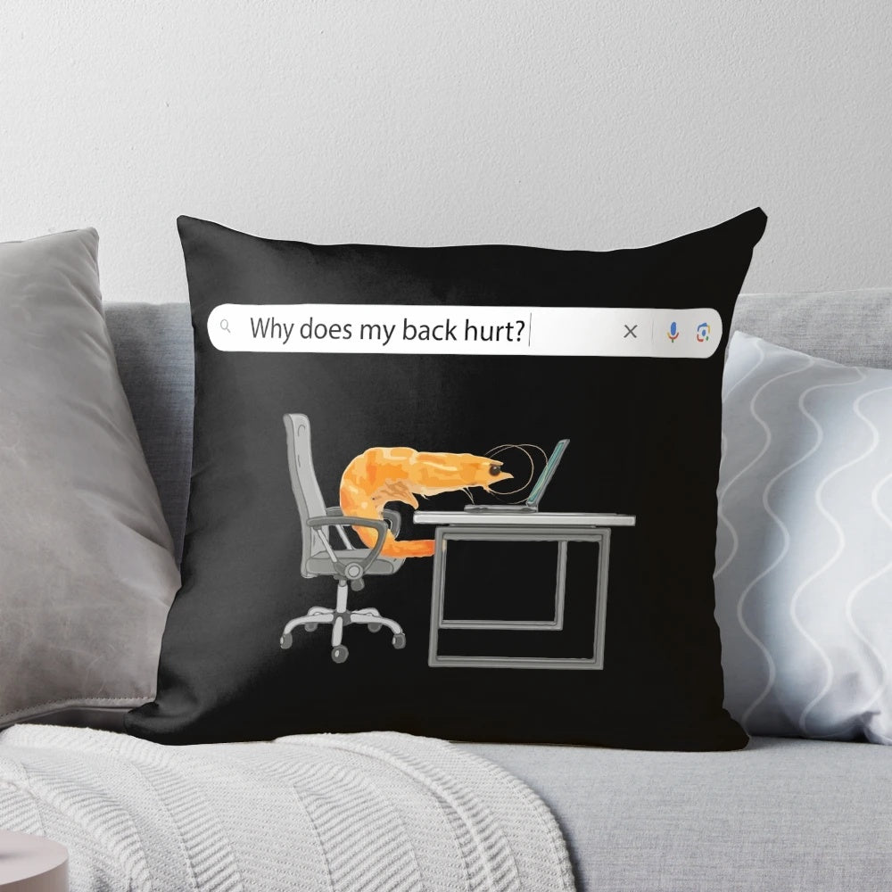 A plush, rectangular pillow featuring a humorous meme design, perfect for supporting your back while working or gaming.