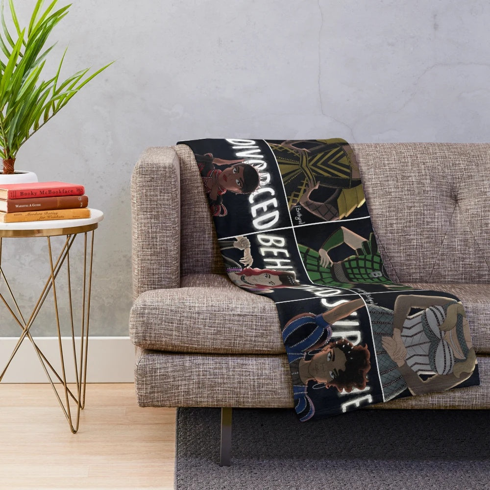 Cozy plush blanket inspired by the hit musical Six, featuring the six wives of Henry VIII