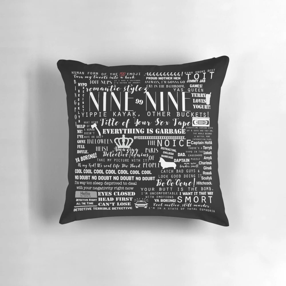 B99 Memorable Quotes Pillow featuring iconic characters and quotes from the hit TV show