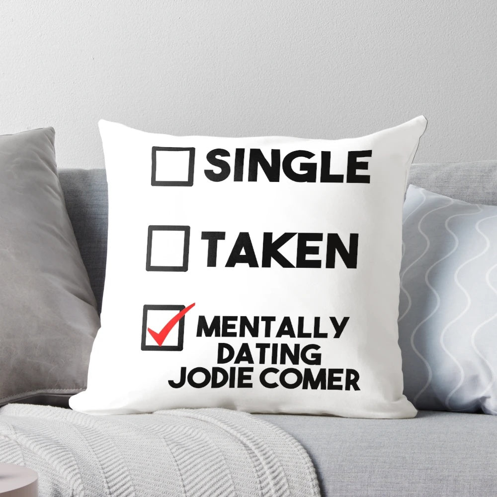 Plush pillow with Jodie Comer, star of the TV series Killing Eve, for fans who are mentally dating her character Villanelle.