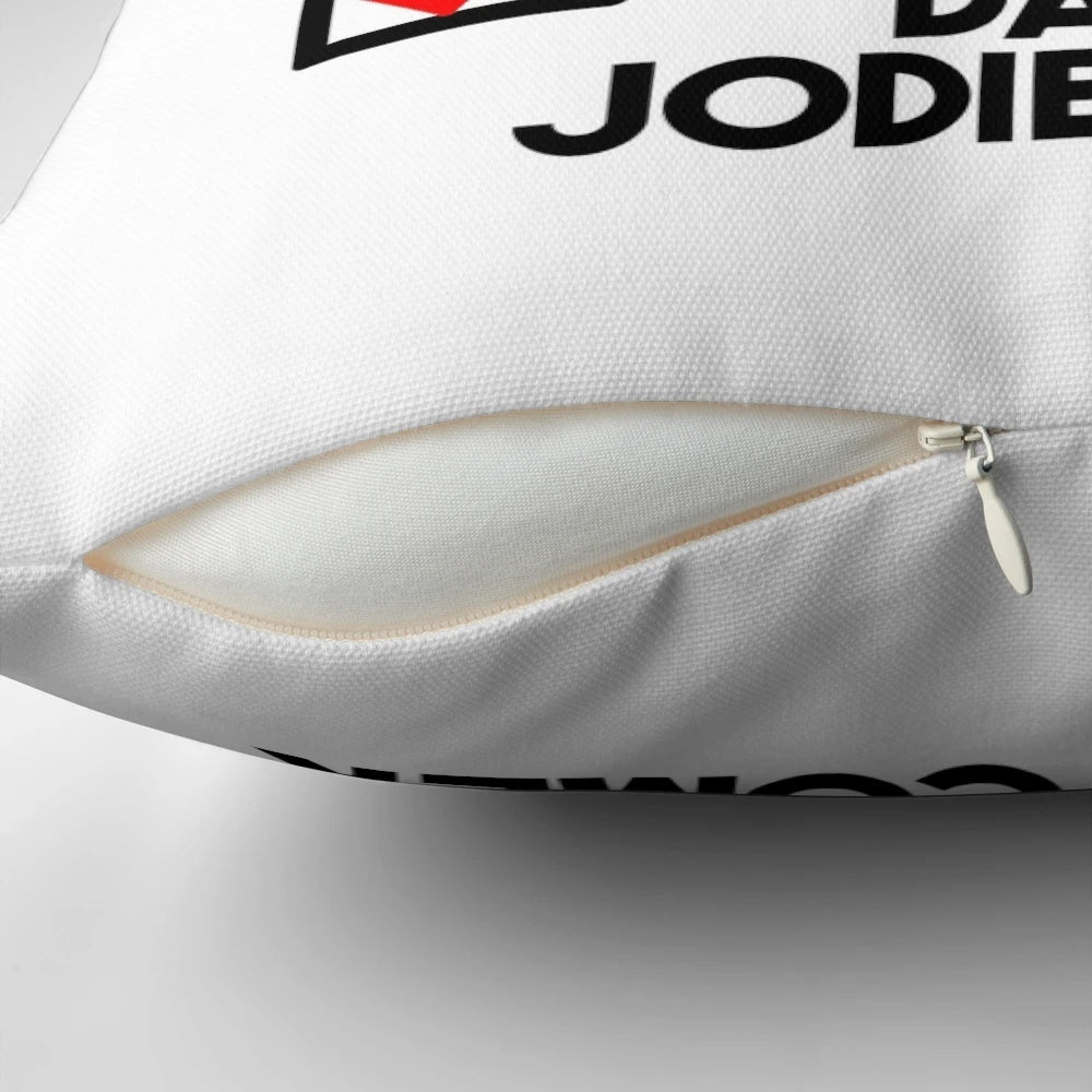Plush pillow with Jodie Comer, star of the TV series Killing Eve, for fans who are mentally dating her character Villanelle.