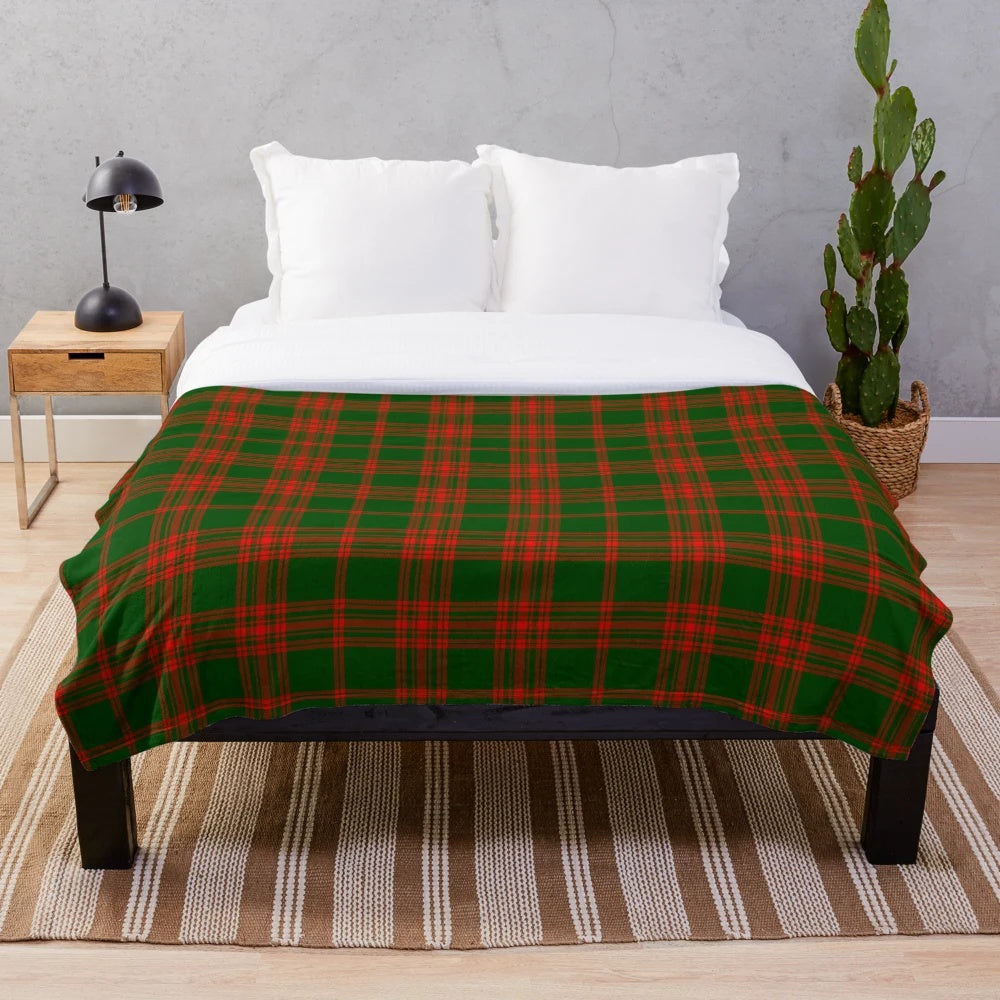 Menzies tartan plush throw blanket featuring the traditional Scottish clan pattern