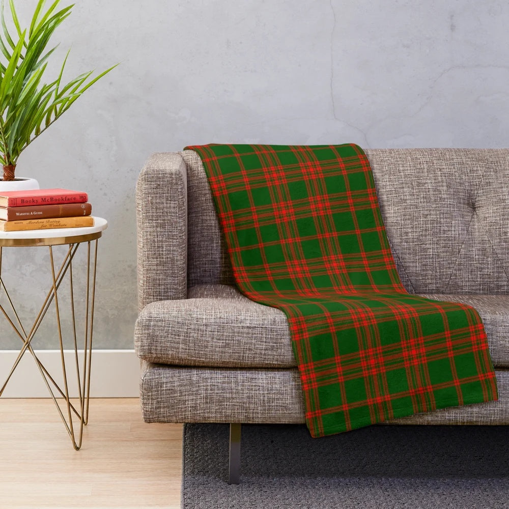 Menzies tartan plush throw blanket featuring the traditional Scottish clan pattern