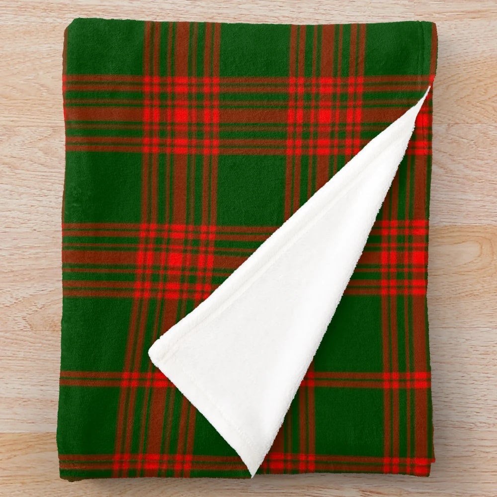 Menzies tartan plush throw blanket featuring the traditional Scottish clan pattern