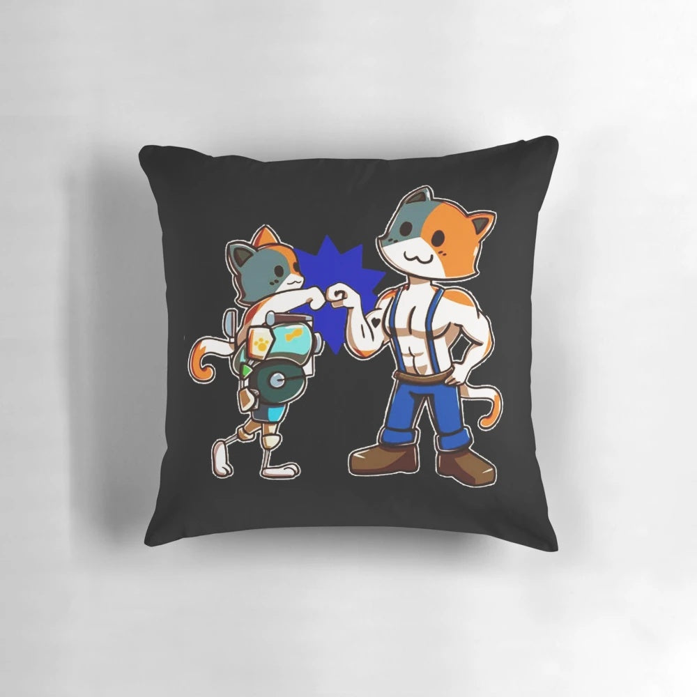 Meowscles, the muscular cat character from Fortnite, featured on a soft, plush pillow