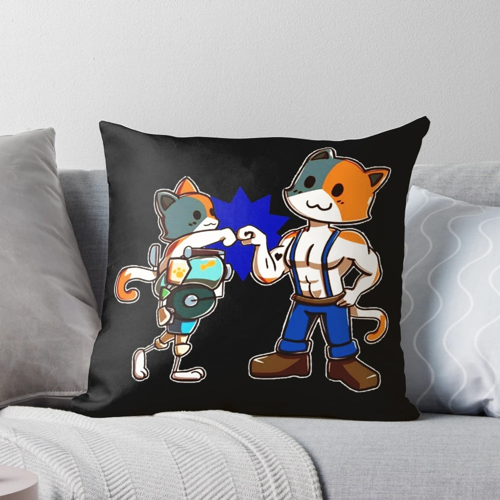 Meowscles, the muscular cat character from Fortnite, featured on a soft, plush pillow
