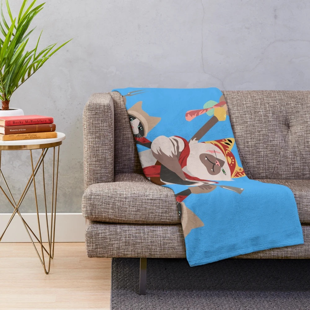 Meowscular Chef inspired plush blanket featuring palico cat from Monster Hunter World