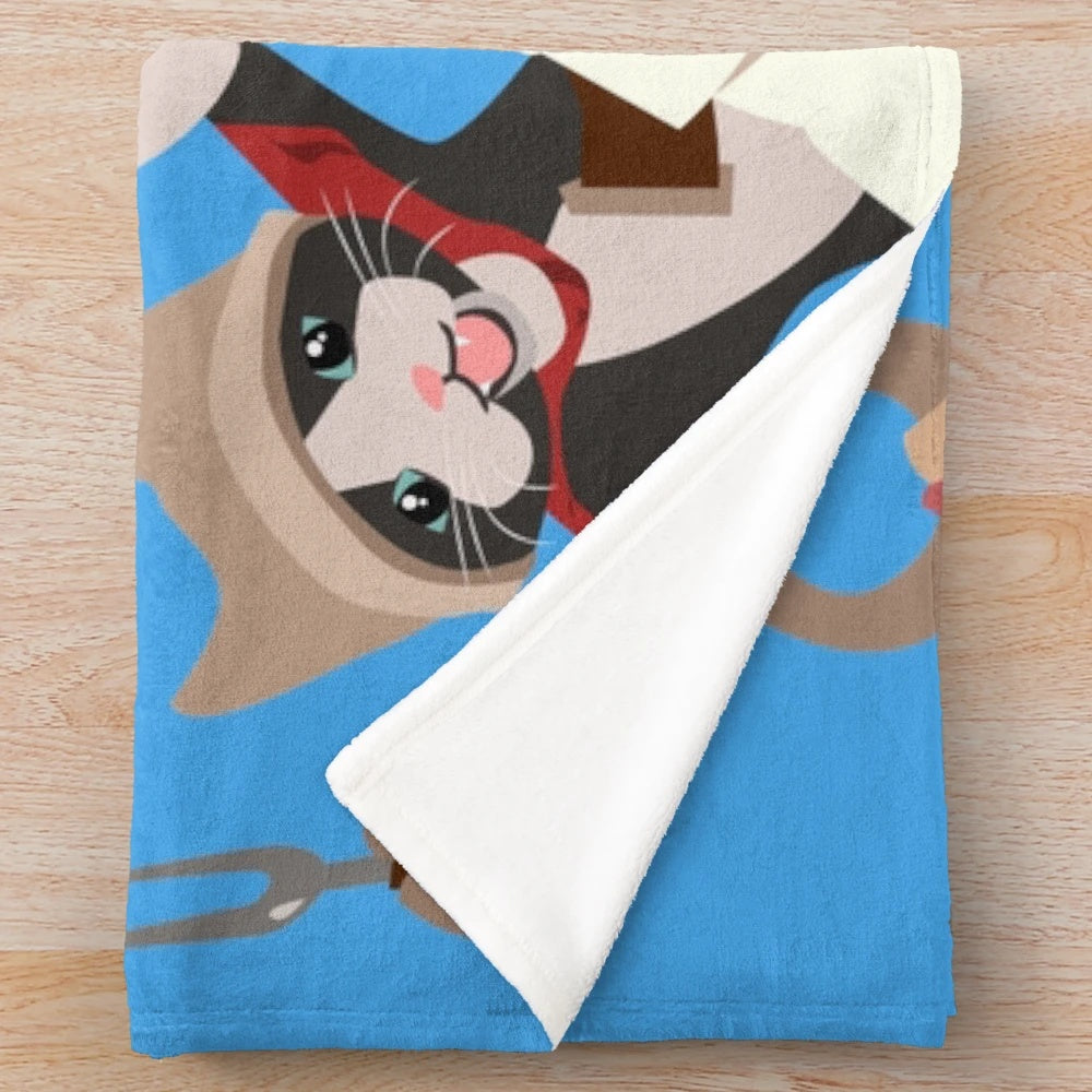 Meowscular Chef inspired plush blanket featuring palico cat from Monster Hunter World