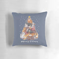 Soft, plush Christmas cat pillow with snow-covered Christmas tree design
