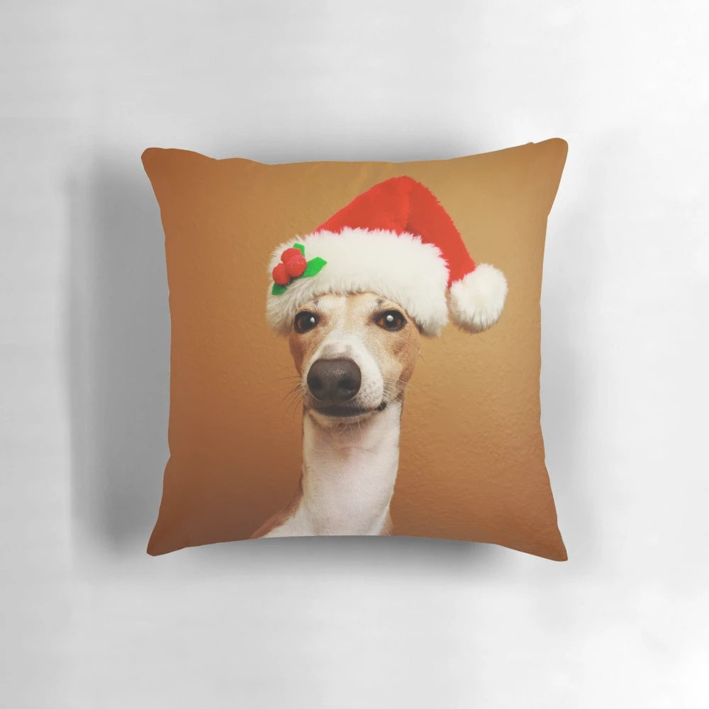 Merry Christmas pillow with festive greyhound or whippet dog design