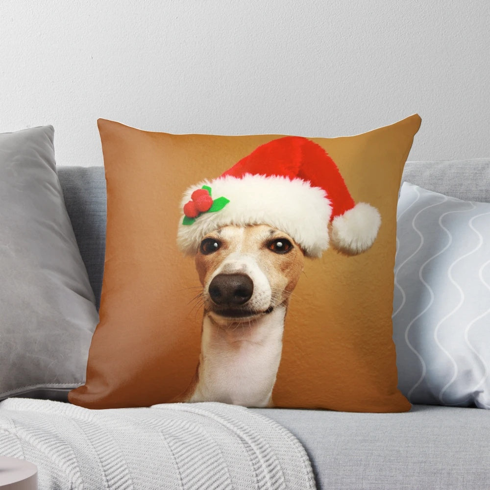 Merry Christmas pillow with festive greyhound or whippet dog design