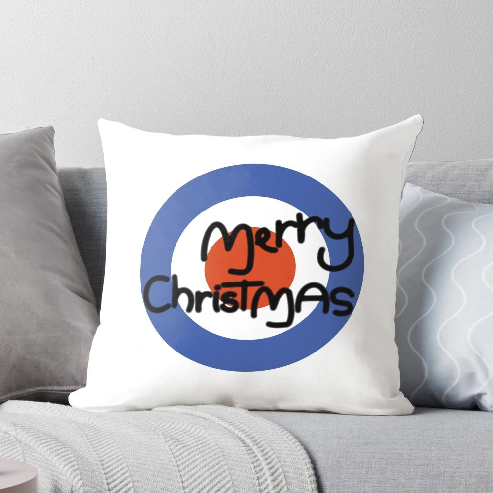 Merry Christmas The Jam Style Design Pillow, featuring a retro mod design inspired by the iconic British band The Jam.