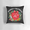 DND D20 Christmas Pillow with "Merry Critmas" text and a d20 dice graphic