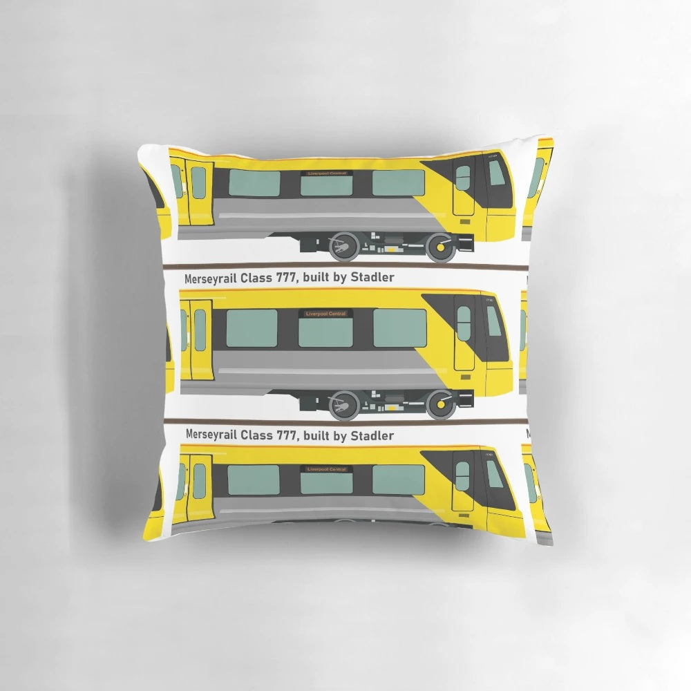 Merseyrail Class 777 Pillow featuring the iconic Merseyside railway design