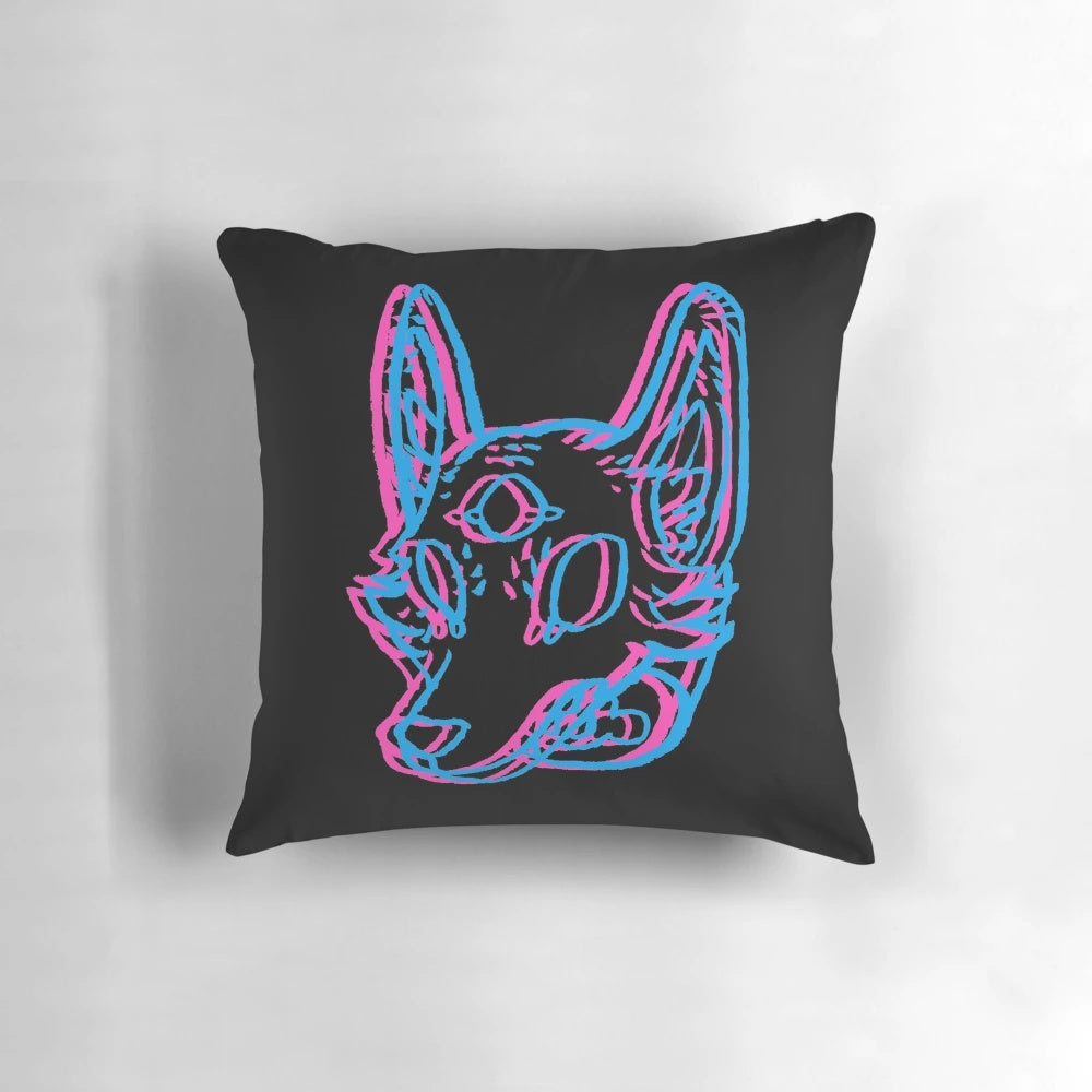 Vibrant 3D space coyote pillow with a third eye design