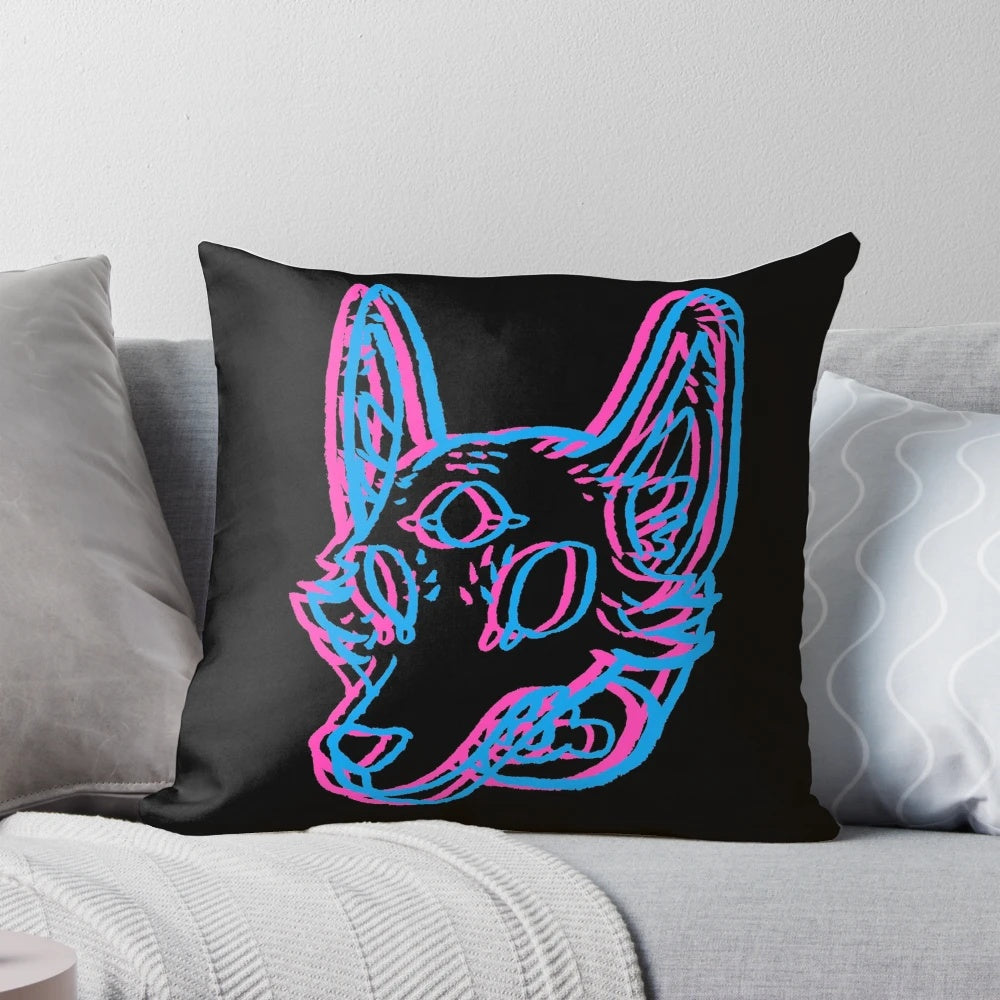 Vibrant 3D space coyote pillow with a third eye design